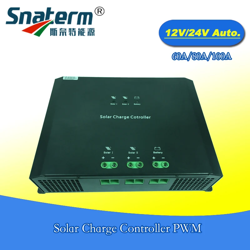 

100A/80A/60A 12V/24V Intelligent Auto PWM Solar Charge Controller 2 Circuits Solar power Input Solar Panel Regulator Automatic