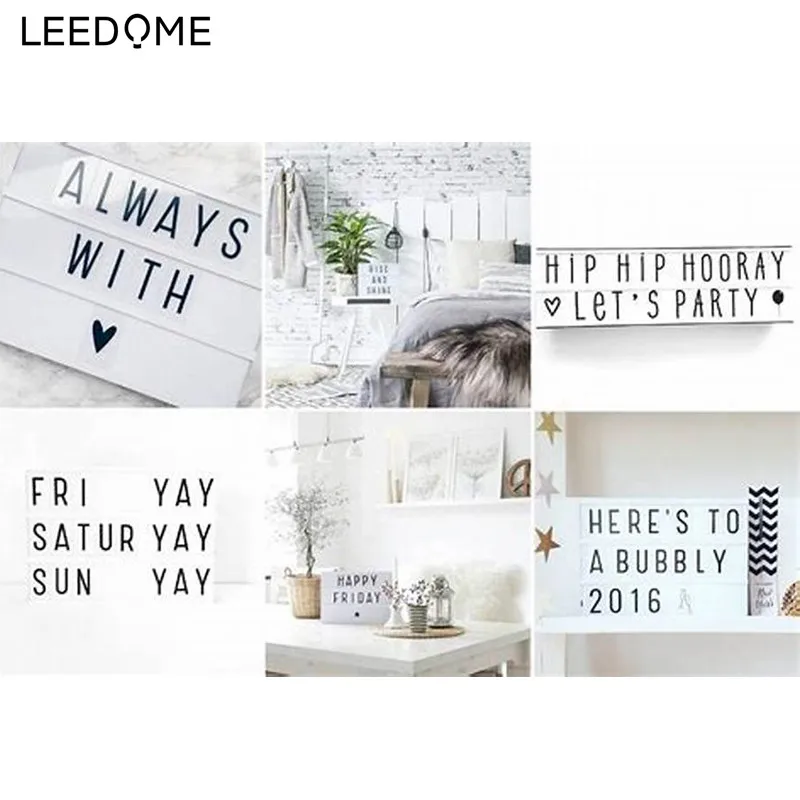 

Led Sign Box Cinematic Light Lamp With Black Letter & Emoji & Number For Home Decor Plaques Sign DIY Message Board A4 A5 A6 Size