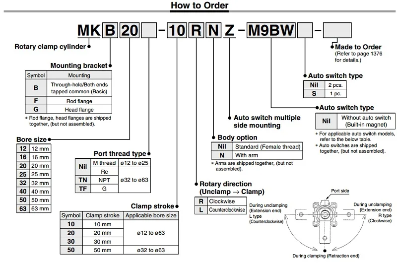 MKB63-30L MKB серии двойного действия Поворотный фиксатор Воздушный пневматический цилиндр MKB63 * 30L