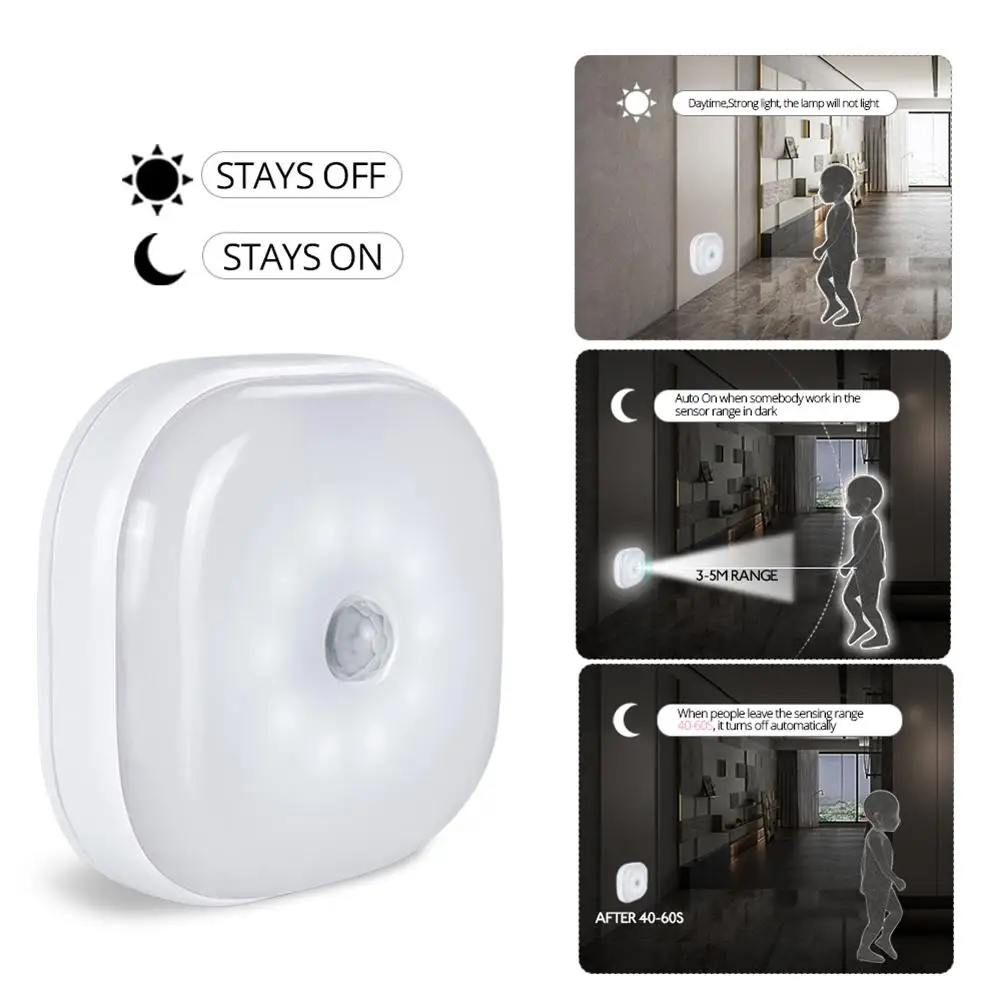 

10 LED Bulbs Wireless Motion Sensor Night Light Closet Stair Hallway Magnet Lamp Set