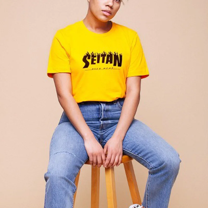 

Seitan Over Meat T-shirt Women Vegan Tee O Neck Short Sleeve Yellow Unisex T Shirt Aesthetic Harajuku 90s Tops Drop Shipping