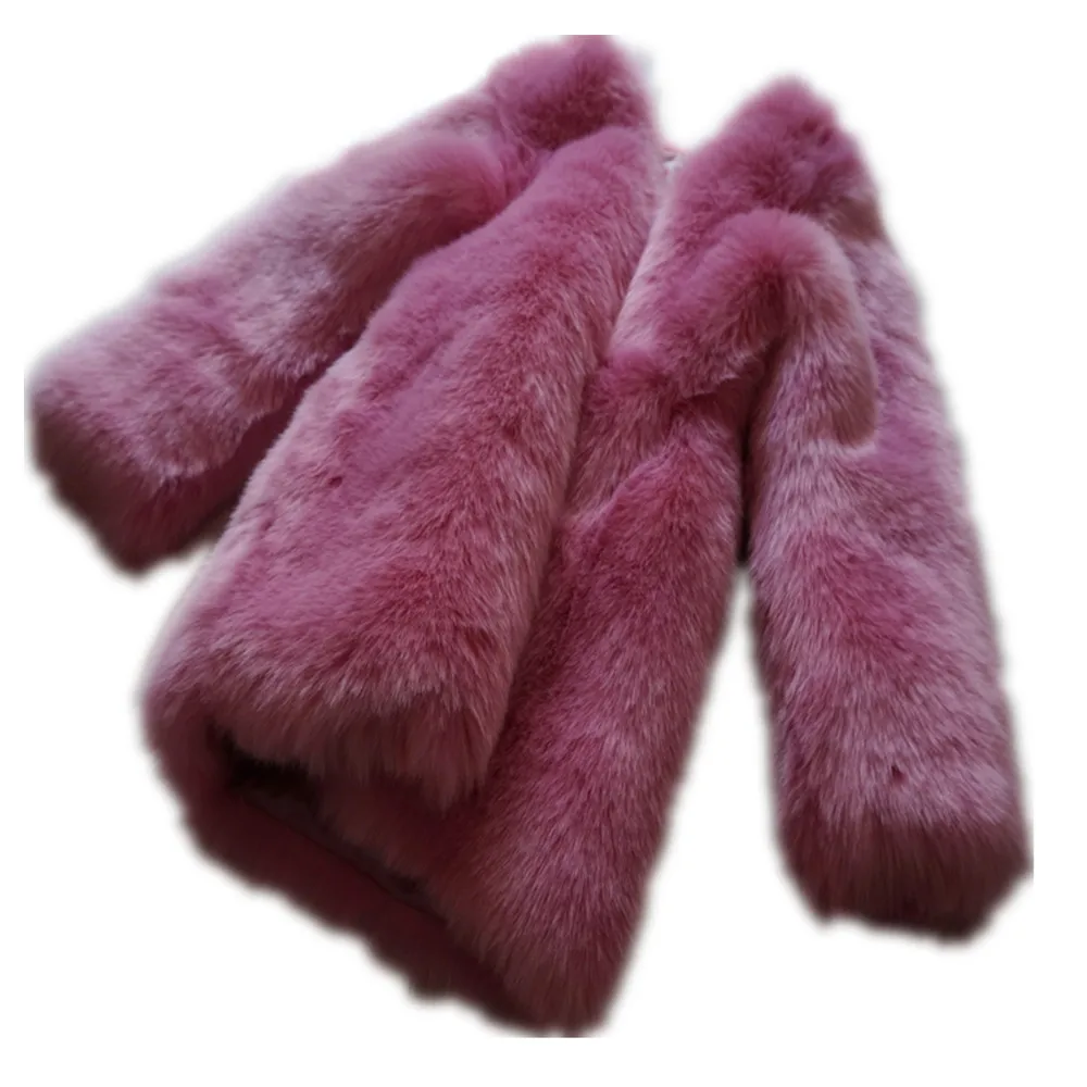 

solid pink long sleeve faux fur thickening warm faux fur coat for women woman's thernal furry jackets coats outerwear overcoat