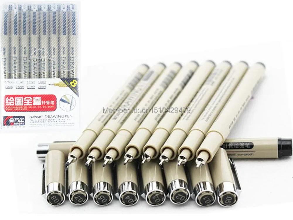 

8 Pc / Pack KNOW Needle Micron Drawing Pen 005 01 02 03 04 05 07 08 Set Sketch Wholesale