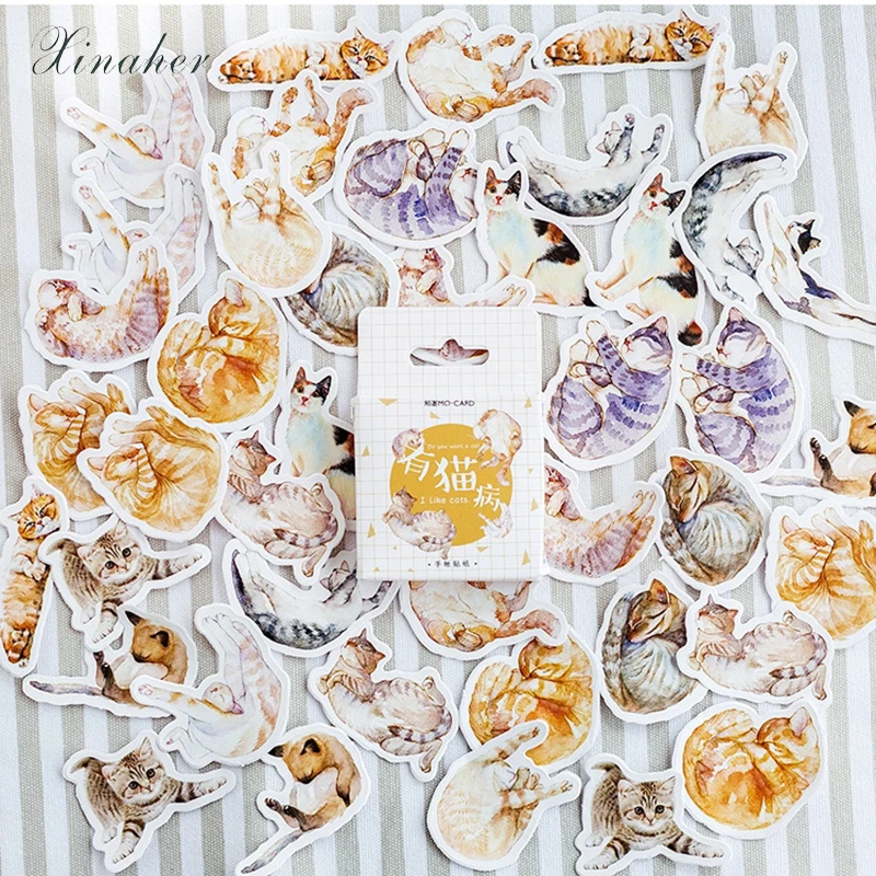 

XINAHER 45 Pcs/box Animal Cute Lazy Cat mini paper sticker package DIY diary decoration sticker album scrapbooking