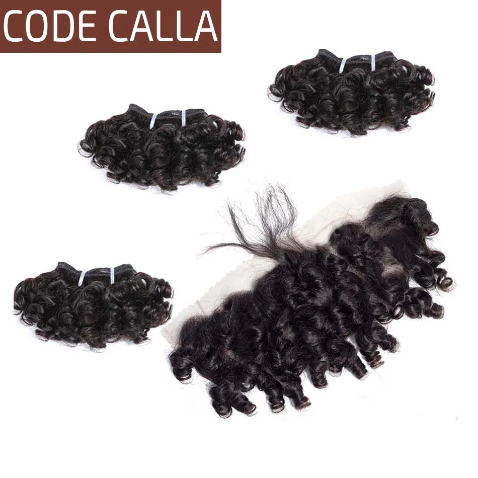 

Code Calla bouncy curly Double Drawn Brazilian Remy Human Hair Extensions 35g 6Bundles With 13*4 Lace Frontal Closure Make A Wig