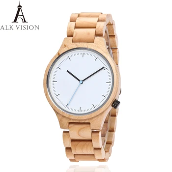ALK VISION Nature Maple Men Watches for Women Simple Wooden Dial Face Wood Band Quartz Watch for Lover relogio feminino bobo bird zebra series wood watches simple wooden dial quartz wristwatch for gift