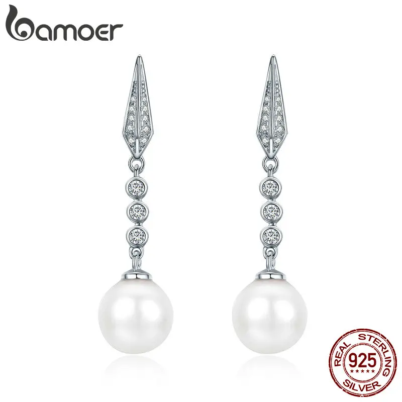 

BAMOER Genuine 100% 925 Sterling Silver Glittering CZ Geometric Drop Earrings for Women Valentine Day Jewelry Brincos SCE276