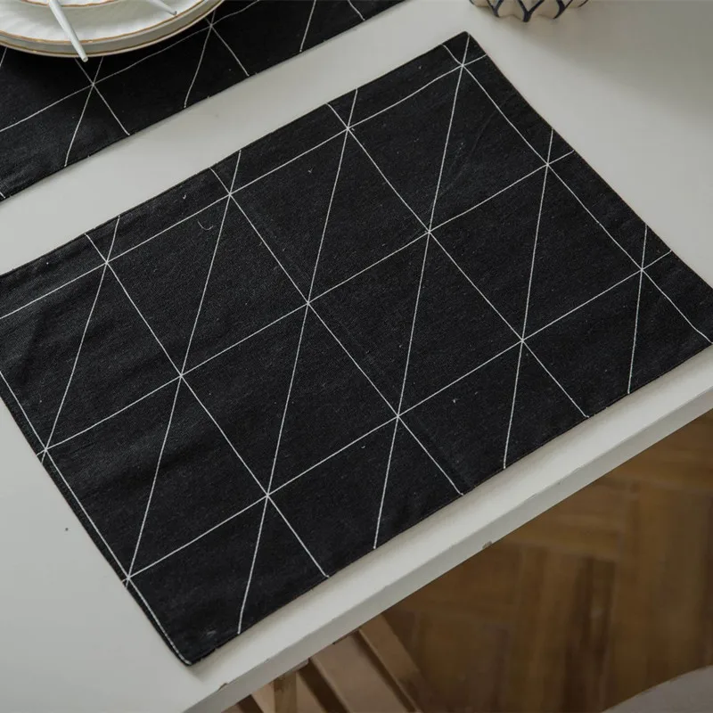 Черное постельное белье из хлопка с геометрическим рисунком кухонная салфетка-подставка декоративный коврик для обеденного стола Мантел индивидуальный Salvamanteles