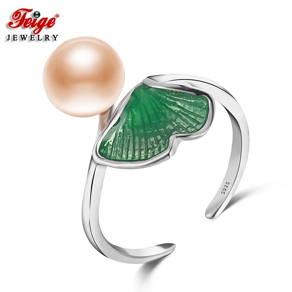 

Feige Lovely 925 Sterling Silver Enamel Ring Accessories Anillos Real 8-9mm Pink Freshwater Pearl Rings for Women Fine Jewelry