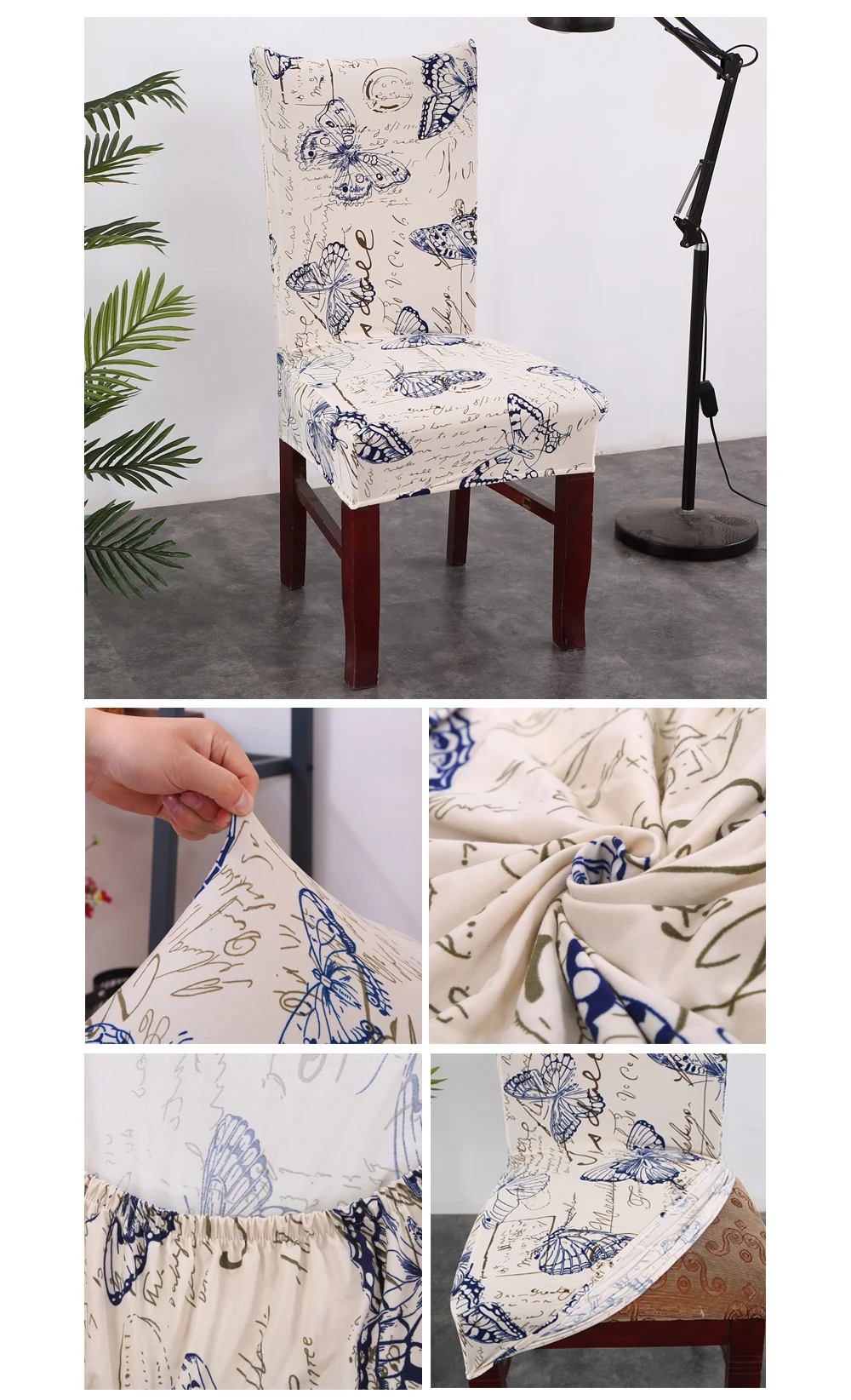 Hyha Floral Letter Dining Chair Cover Spandex Elastic Anti-dirty Slipcovers Protector Stretch Removable Hotel Kitchen Seat Case