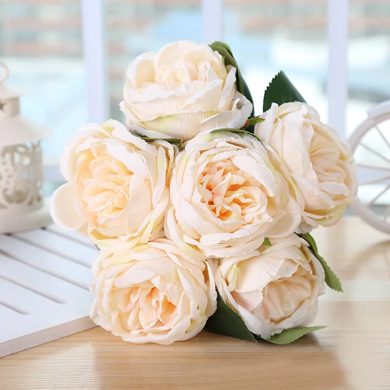 champagne peony fake flower bouquet wedding home decoration 
