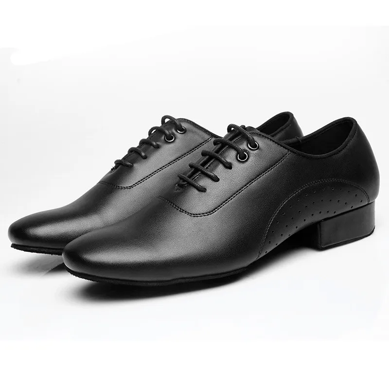 Genuine Leather Men Latin Ballroom Dance Shoes Black Modern Square Dance Shoes Low Heel 3cm Adult Male Dance Shoe Indoor Outdoor