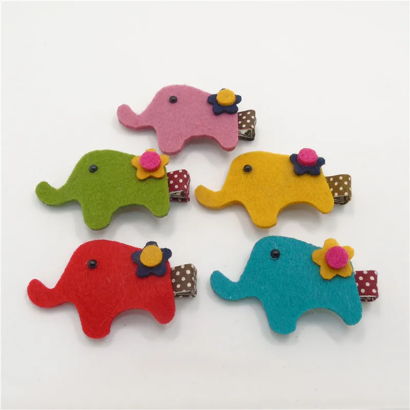 20pcs/lot Felt Elephant Hair Clips with Flower Cartoon Girl Hairpins