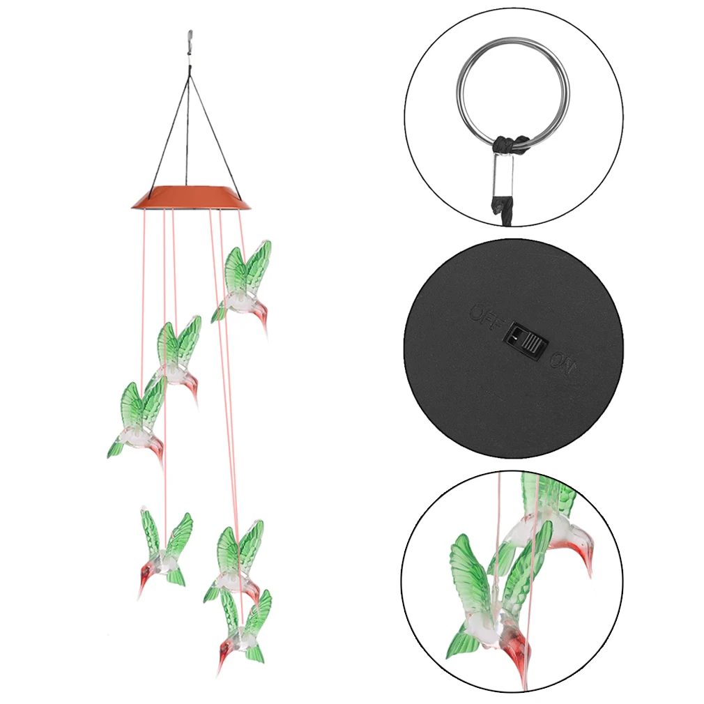 Колибри форма солнечной энергии светодио дный светодиодный свет изменение цвета ветрового света куранты домашний сад наружная внутренняя декоративная лампа