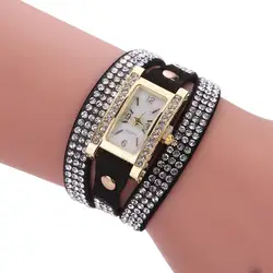 Обмотки браслет Для женщин часы Повседневные платья в стиле панк женские наручные часы Винтаж кожаный ремешок Кристалл женские кварцевые