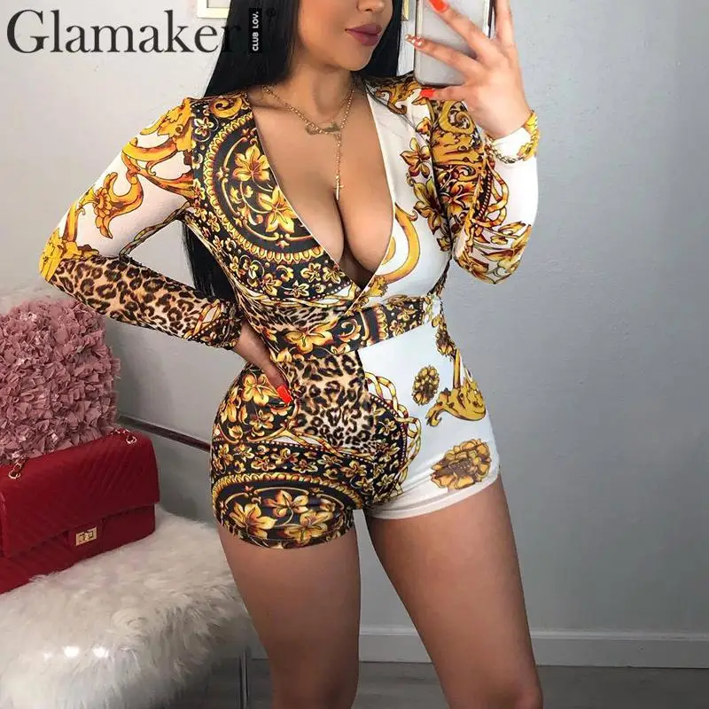 Женский короткий комбинезон с принтом Пейсли Glamaker винтажный Облегающий v