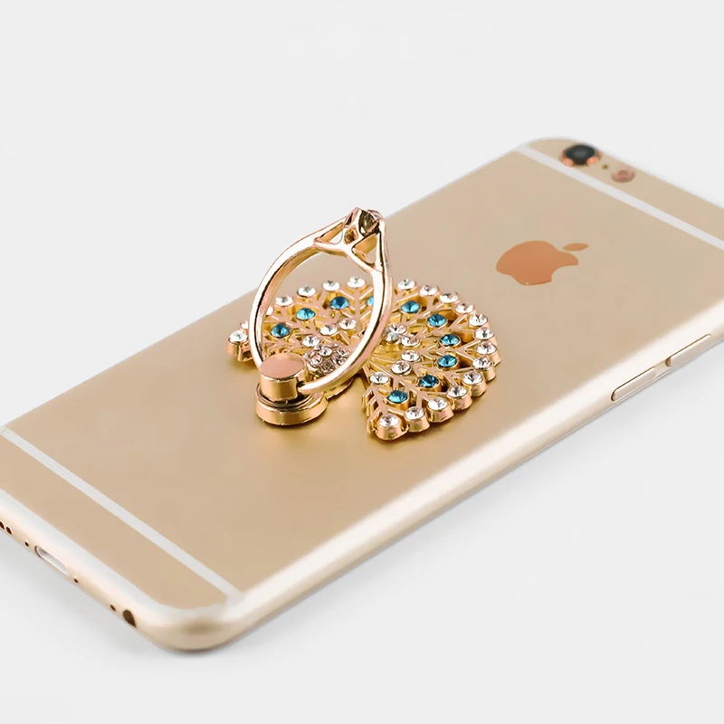 SC49 Universal Luxury Peacock Diamond Finger Ring Phone Holder Mount For iPhone 5 5s 6 6s Samsung Mobile Phones Tablet Dock