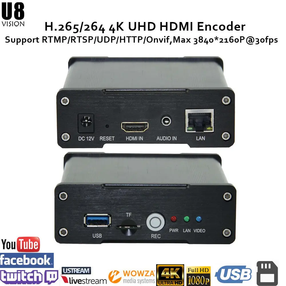 Видео кодировщик U8Vision H.265/264 4K UHD HDMI для прямой трансляции поддержка HTTP/RTSP/RTMP/UDP/RTP