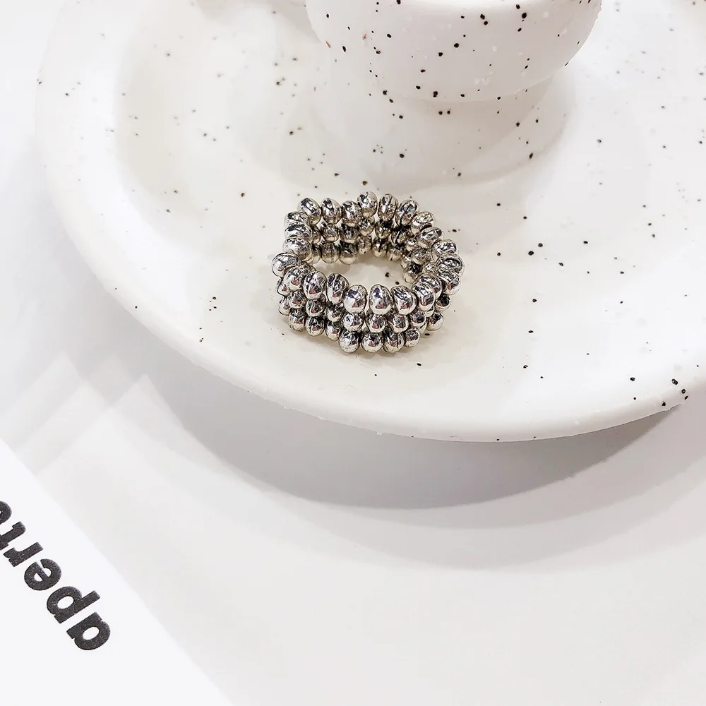 HUANZHI корейский новые потертые геометрические металлические бусины эластичная сила ретро серебряные кольца для пальцев для женщин вечерние аксессуары - Цвет основного камня: A