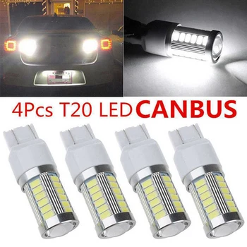 

4pcs White 12V Car Backup Reserve Lights T20 7440 7443 W21W 33SMD LED Car Tail Bulb Brake Light Backup Reverse Lamp White
