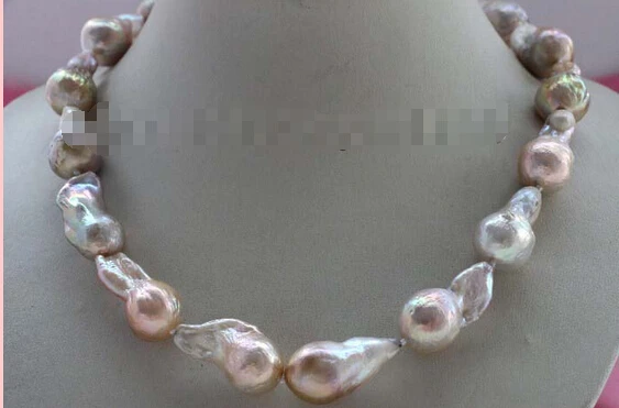 

Free shipping Genuine Natural 30mm Pink Baroque Edison Reborn Keshi Pearl necklace 14k #f2423