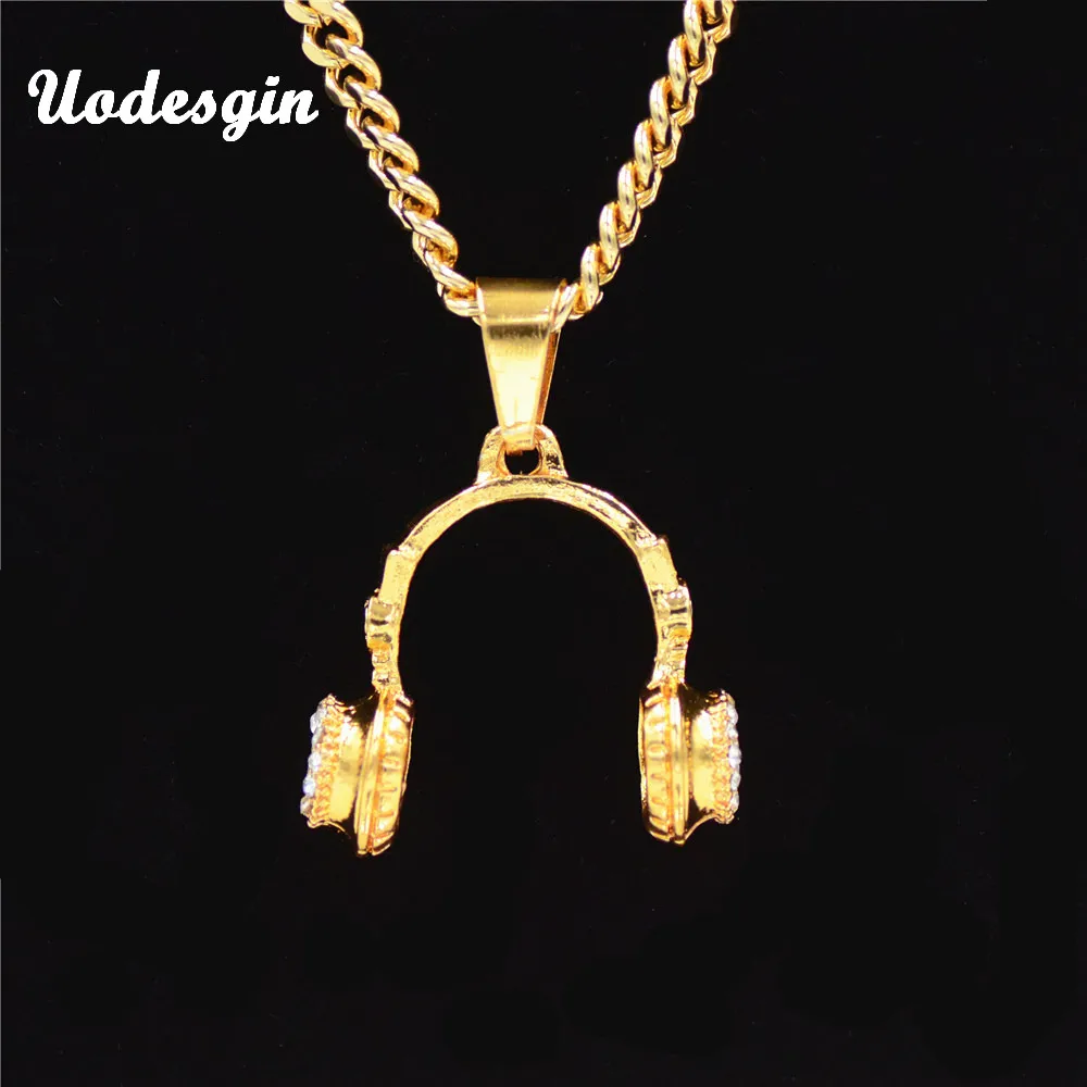 Uodesign Music DJ Headphone Pendant Necklaces Link Chain Men Women Hip