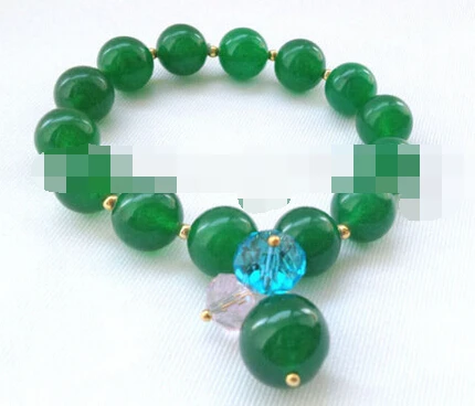 

FREE SHIPPING>>>@@ > 10738 perfect round green jade & crystal bracelet