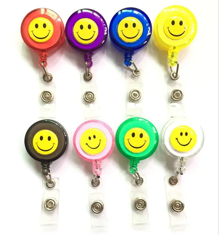 

3pcs/lot Smiling Face Retractable Pull Card Holder ID Name Badge Holder Recoil Reel For School Office Company