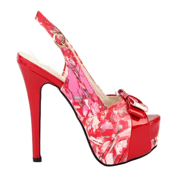 

LF80904 Fab Red Floral Bow PeepToe Slingback Stiletto Platform EVE Pump Size 4 5 6 7 8 9