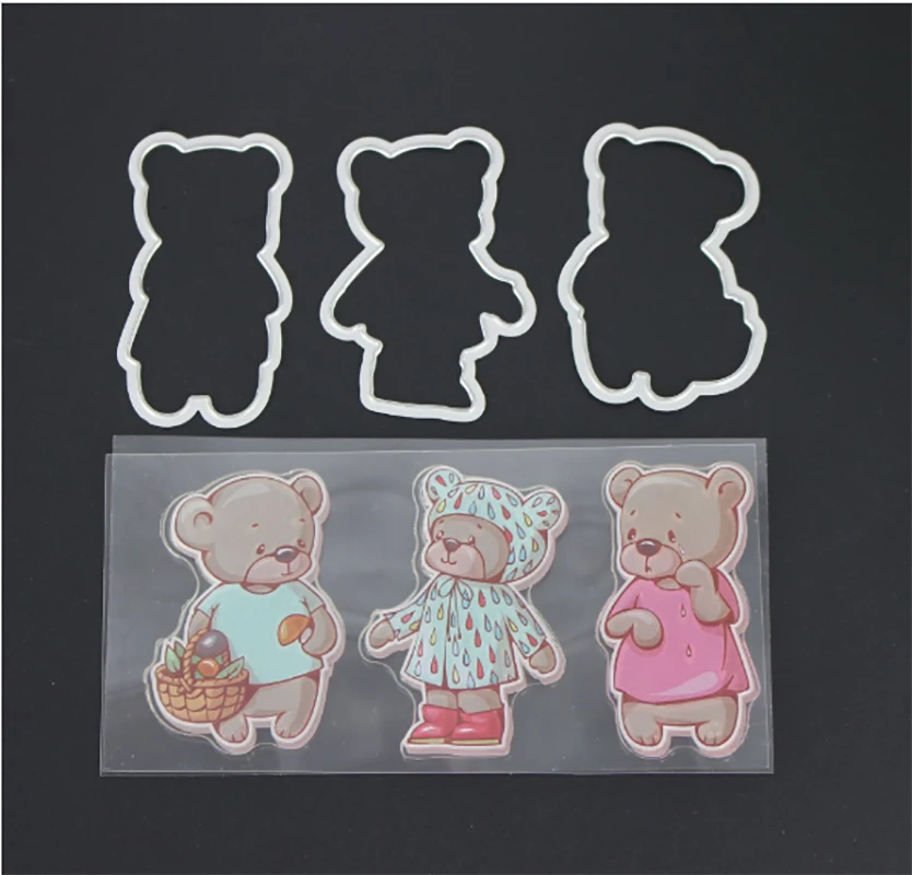 

AZSG Wronged bear Clear Stamps Cutting Dies Set for DIY Scrapbooking/photo Album Decorative Craft