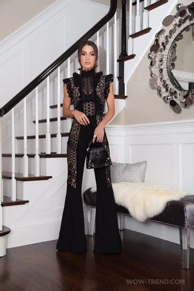 

Top Quality Ladies HL Bandage Jumpsuits Boot Cut Fashion Full length Jumpsuits Celebrity Evening Party Wear