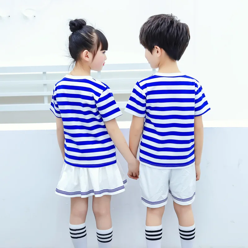 Обратно в школу Лето Японский Школьная Униформа лето синий в полоску младших школьников класса костюмы дропшиппинг