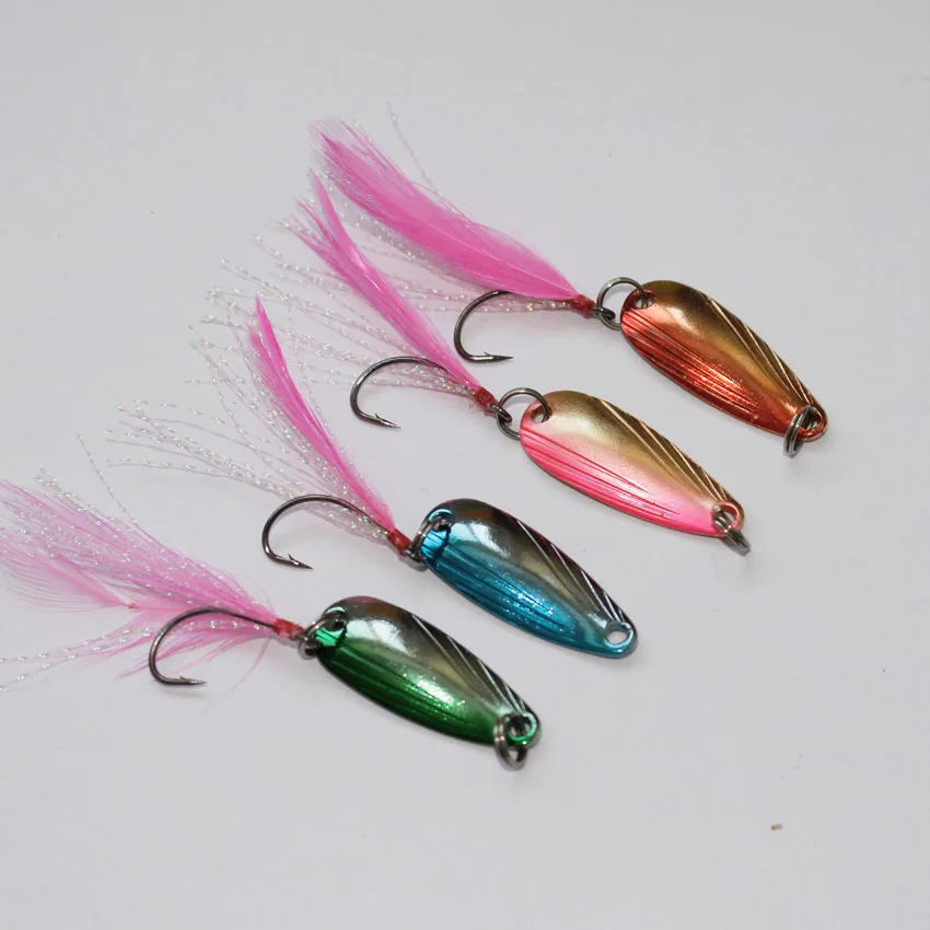 new arrival 2.5g spoon lure fishing metal bait with feather hook artificial lure trout lure bass
