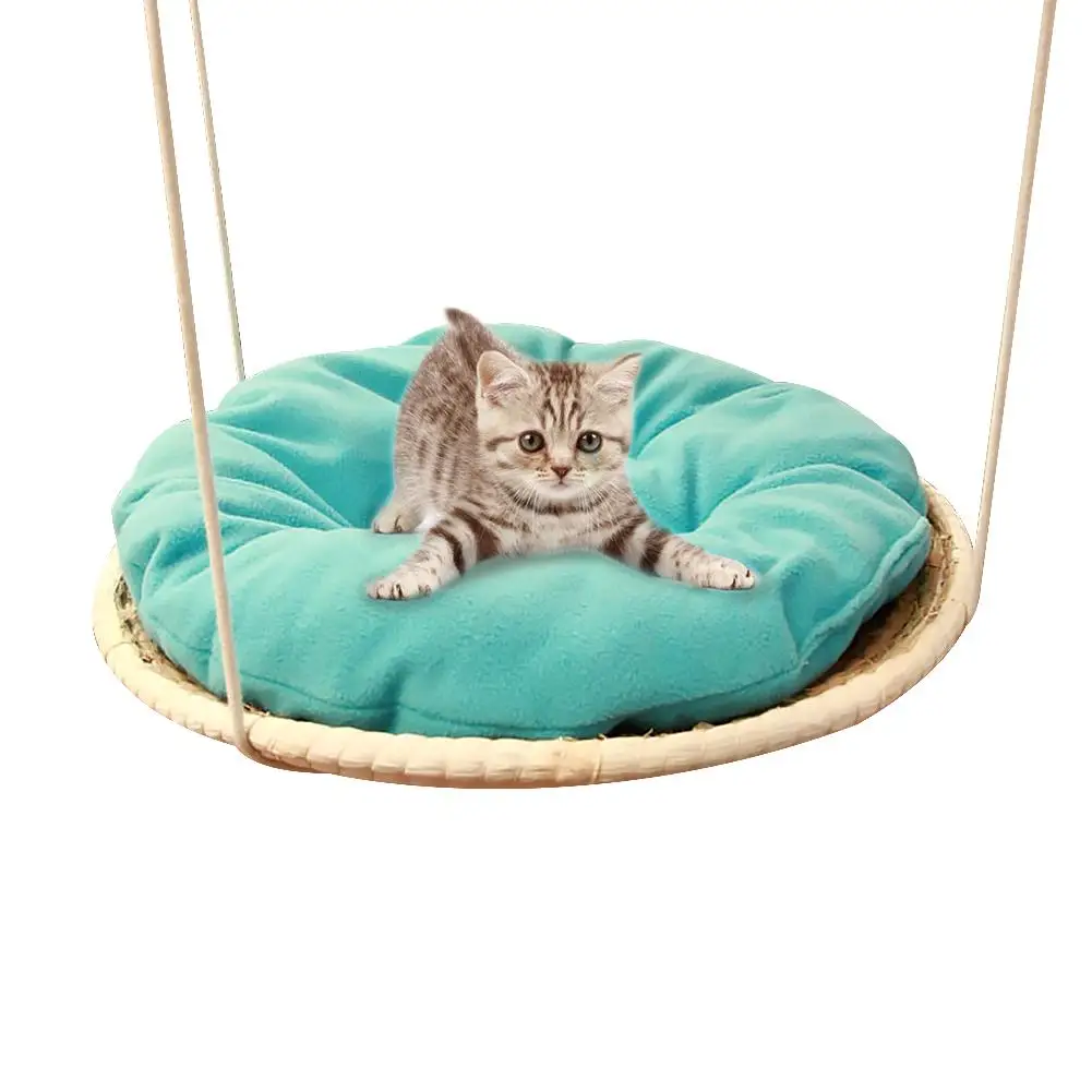 Гамак для кошек, подвесные кровати для домашних животных, съемная уютная Нетоксичная Подушка, соломенная кровать для альпинизма, удобная кровать для кошек - Цвет: Green