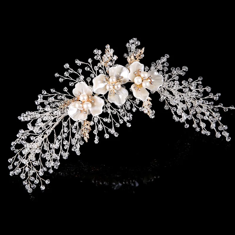 Женский ободок для волос Boho Delicate Crystal Rhinestone украшенный жемчугом и листьями