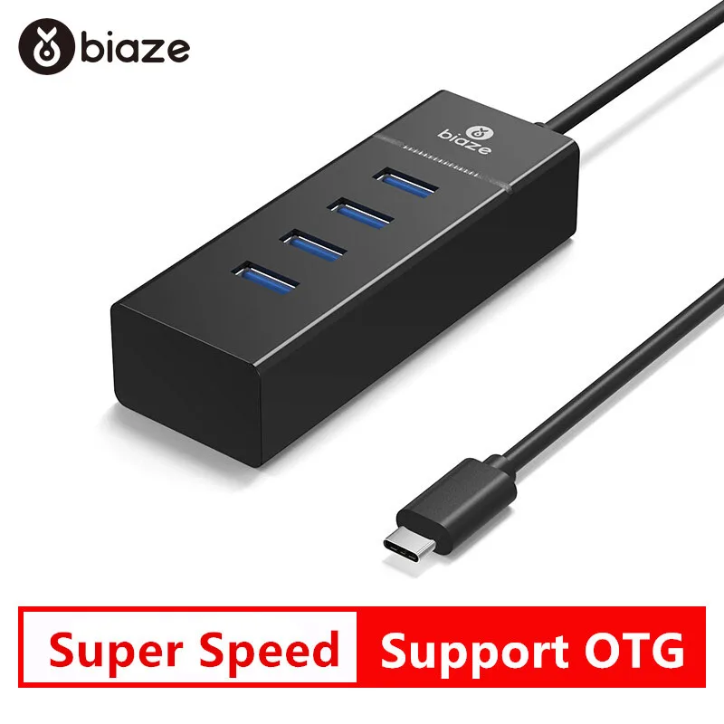 Biaze High Speed Type C to USB 3.0 Hub 4 Ports USB HUB Portable OTG Hub USB Splitter for Apple Macbook Air Laptop Tablet Phone