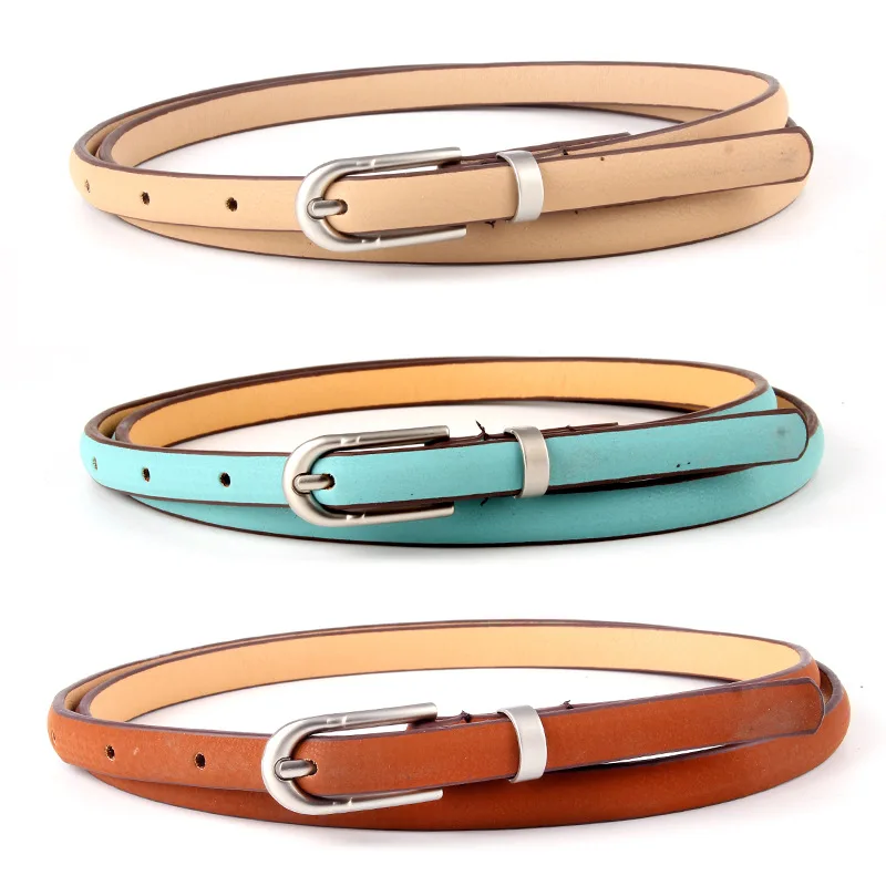 

Women's Candy Color Frosted Leathe Belts Fashion Silver Metal Buckle Leather Belt Casual Women Waistband Adjustable Belt