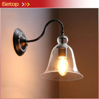 

Best Price American Country LED Glass Wall Lamp Bell Wall Lamp E27 bulb Bedroom Balcony Aisle Lights Home Lighting D22*H31cm