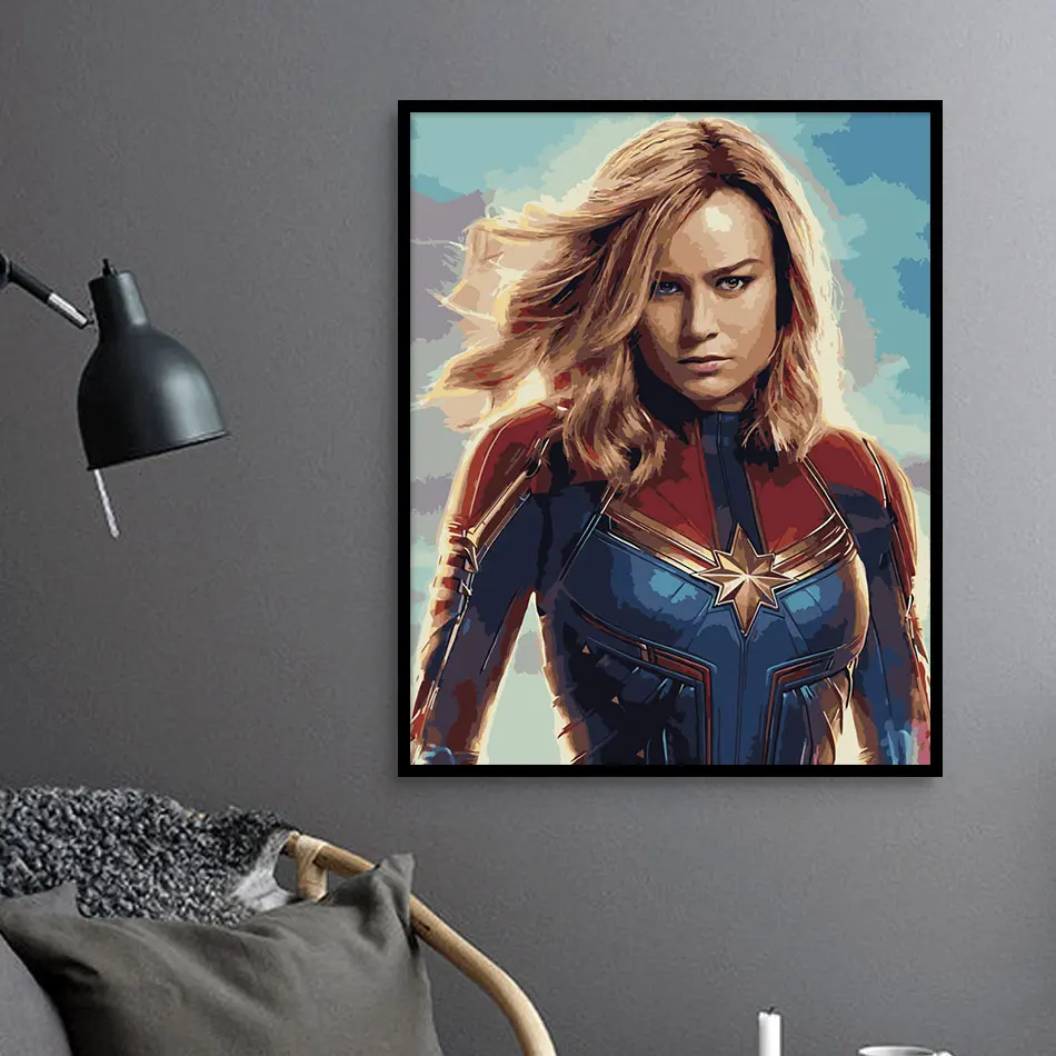 Kaufen Modulare bilder Gerahmte Captain Marvel malerei durch zahlen Wand Kunst DIY Öl zeichnung von zahlen Kits für Erwachsene