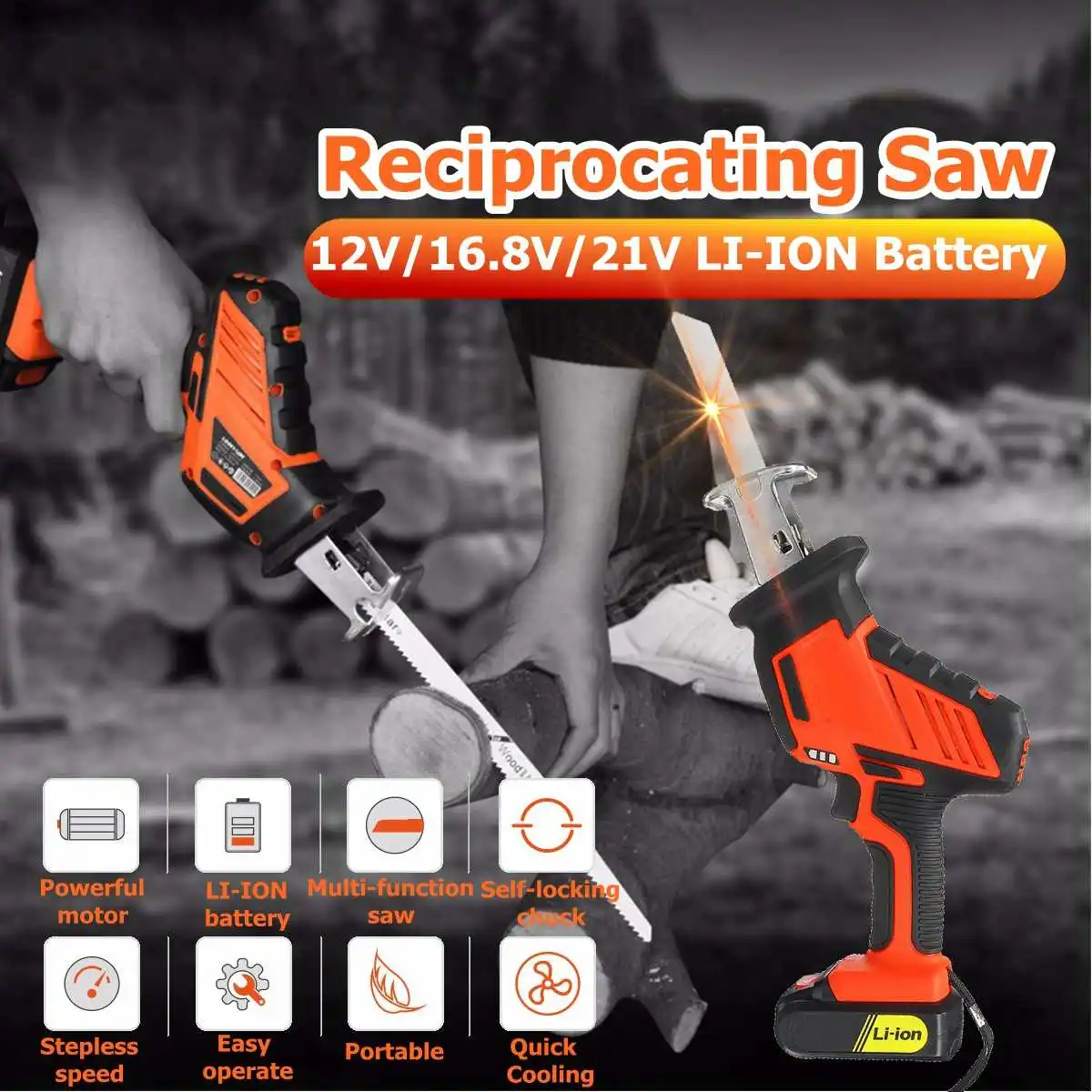 

12V/16.8V/21V Reciprocating Saws Saber Saw Portable Cordless Electric Power Tools jig saw with 2pcs Rechargeable Lithium Battery