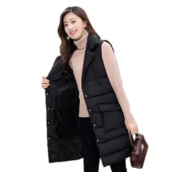 Плюс Размеры Для женщин длинный жилет Новинка 2018 года куртка осень-зима Для женщин мягкий хлопковый жилет, куртка хлопковый жилет пальто NS759