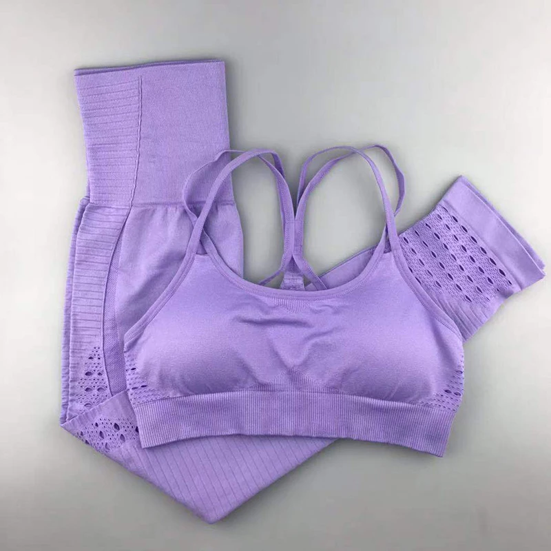 

2Pcs/Set Seamless Sports Suit Women Yoga Set Padded Push-up Strappy Sports Bra Fitness Clothing Woman Gym Leggings Workout Pants