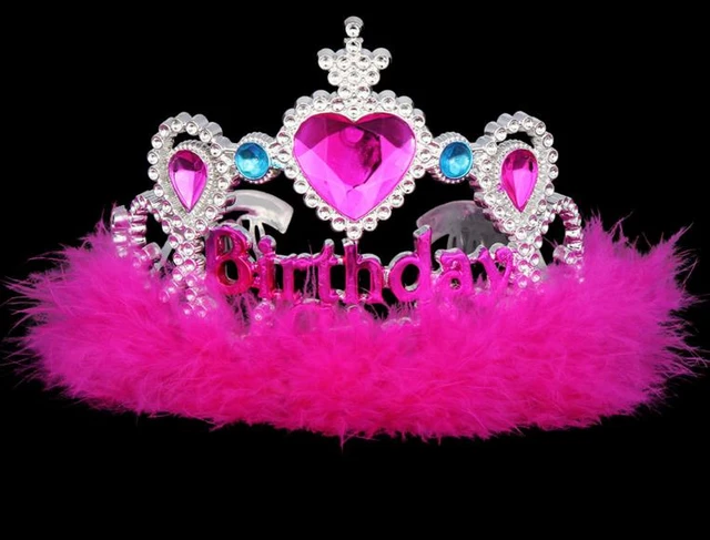 12 Princess Tiaras Girls Birthday Pack Pink White Fuzzy Boas with combs