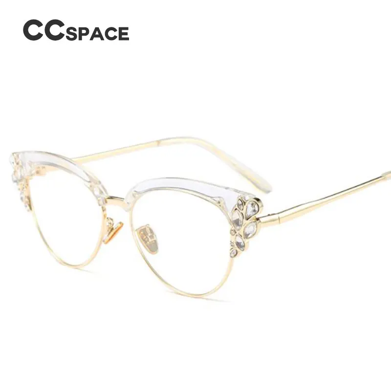 CCSPACE, женские, кошачьи глаза, блестящие стразы, оправа для очков, для женщин, фирменный дизайн, оптические очки, модные очки, 45120