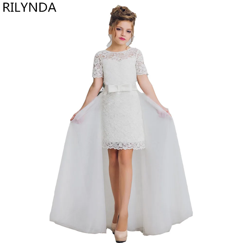 Arrival Flower Girl Dresses A-Line Knee Length Half Sleeves Sheer Tulle Pageant Communion Gown with Train for Weddings Arrival Flower Girl Dresses A-Line Knee Length Half Sleeves Sheer Tulle Pageant Communion Gown with Train for Weddings