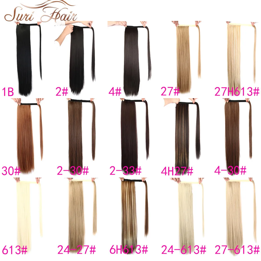 Suri Hair 24'' Long Silky Straight Ponytails Clip In Synthetic Pony Tail Heat Resistant Fake Hair Extension wrap round hairpiece