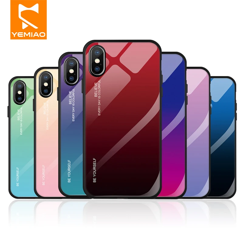 Чехол для iPhone X XS Max 7 8 Plus градиентное закаленное стекло + силиконовый роскошный