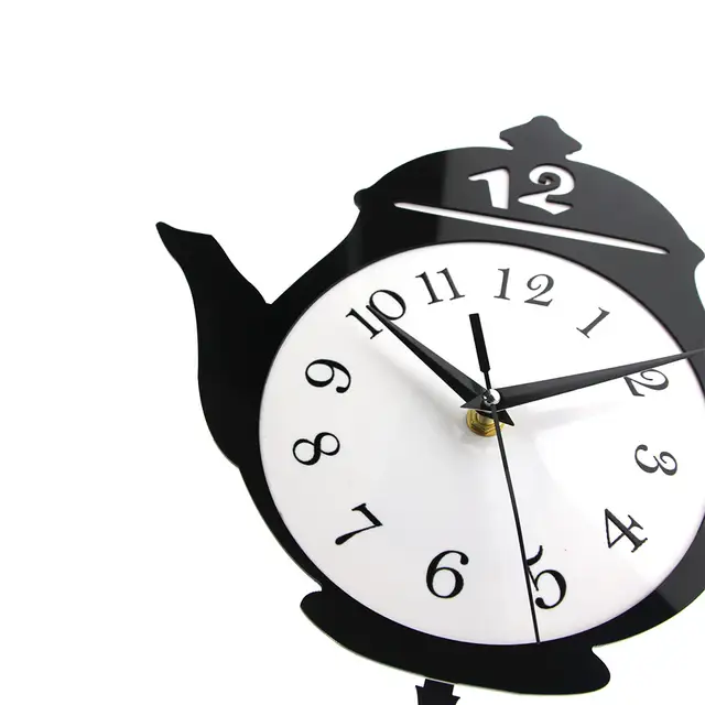 Teapot Whimsical Pendulum Wall Clock Home Decor Kitchen Hanging