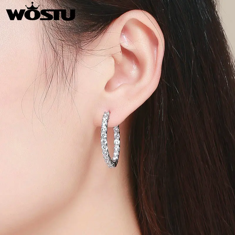 2019 Новое поступление блестящие простые круглые висячие серьги WOSTU с прозрачными