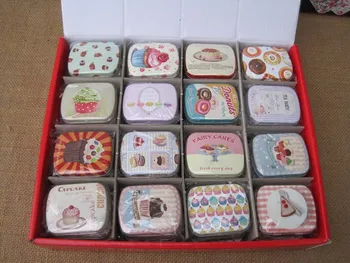 

48pcs/lot Cupcake Fairy Cakes Collectable Tin Boxes Mini Case Candy Box Party Favor SF-123B-8